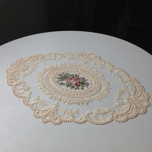 Oval lace embroidered table - oval,